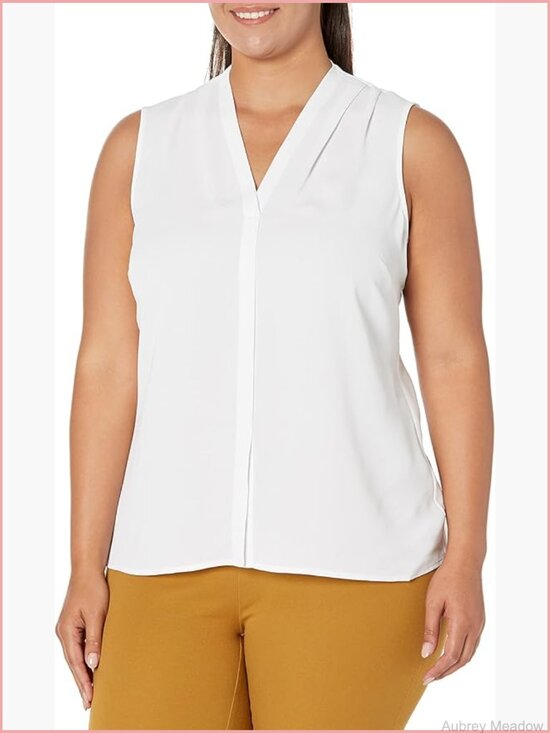 Tops - V-Neck Sleeveless Blouse, Relaxed Fit, Woven Polyester, Office to Happy Hour